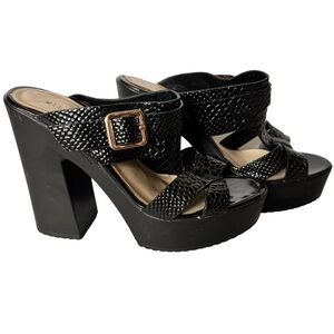 Milano Mode Black Faux Patent Crocodile Platform Shoes Size 35